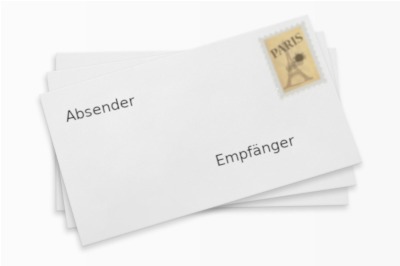 Absender links, Briefmarke rechts, Empfänger darunter